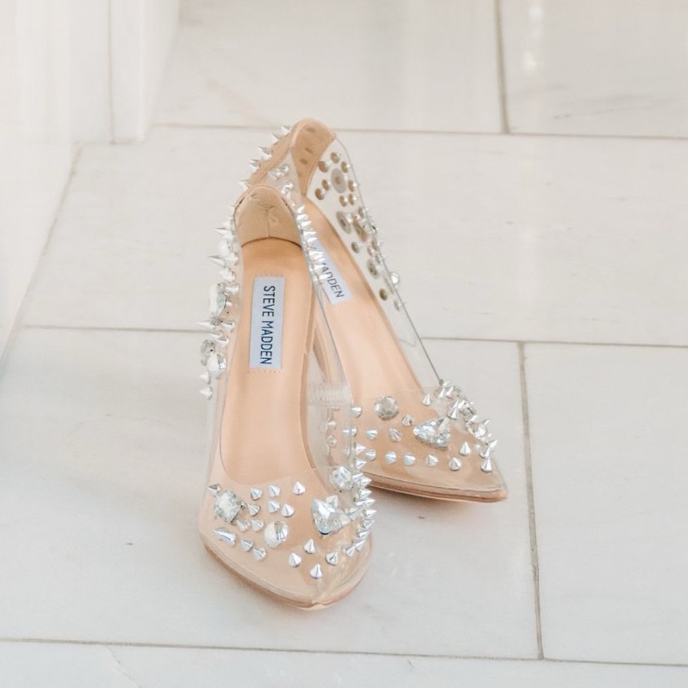 Steve Madden Nude Clear Crystal Spike Pointed Toe Heels